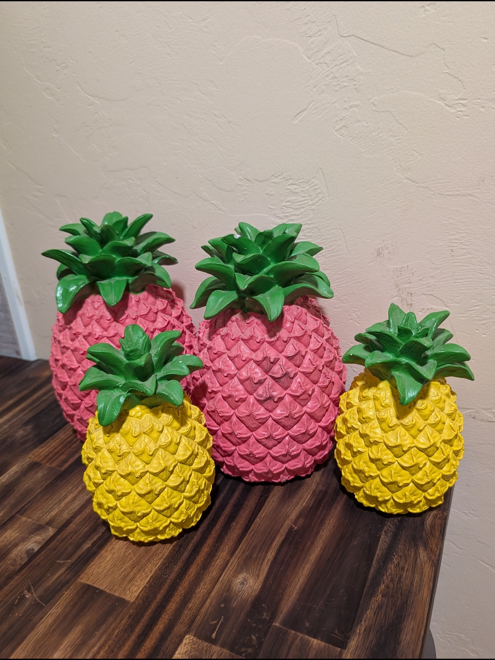 Hobby Lobby Pink and Yellow Pineapple Decorative Decor Set with Green Tops